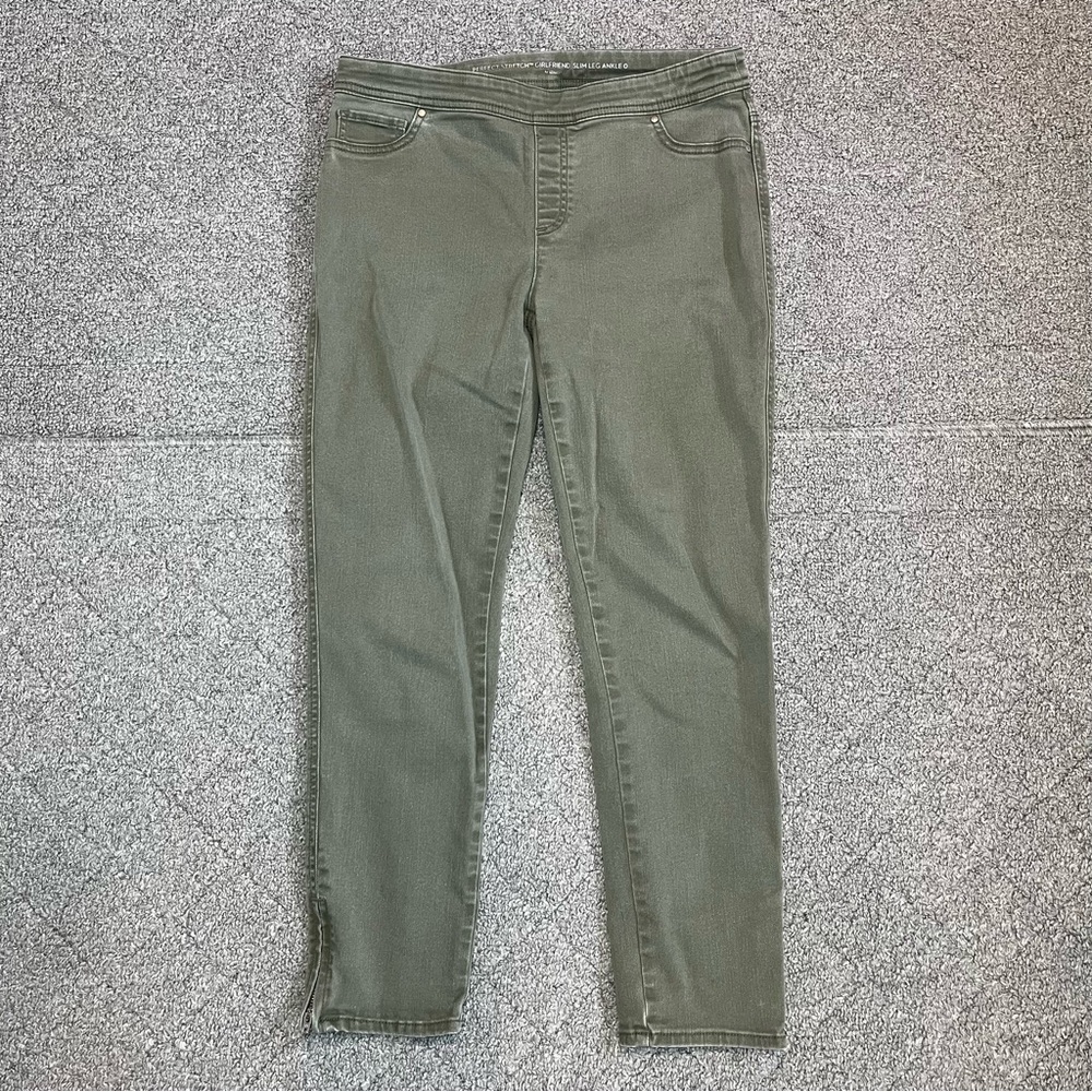 Chico's Perfect Stretch Girlfriend Slim Leg Ankle Pull On Jeans Size 0 Green